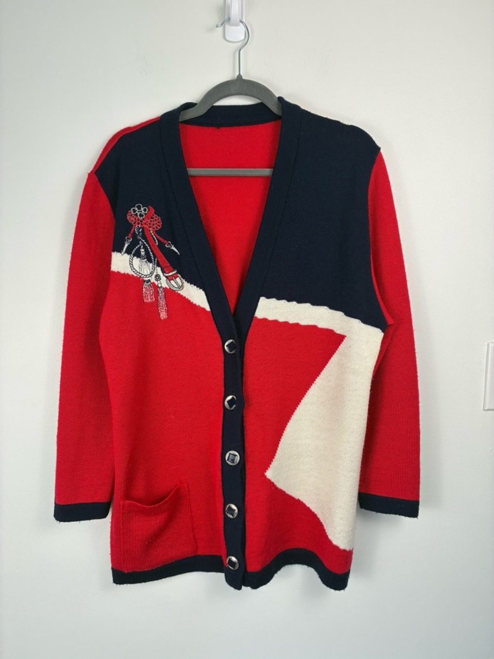 Vintage Red Knit Cardigan | Embroidered